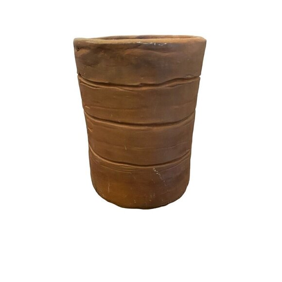 Primitive Clay Pot Pottery Folgers Can Coffee Handmade Signed 5.25" x 4" Origina - Picture 9 of 9